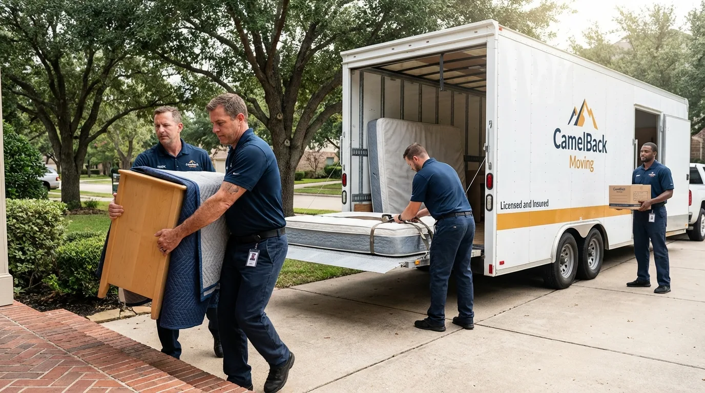 Crew loading residential truck for cross-state move from Brookfield, IL